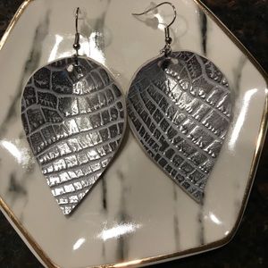 Handmade Leather Petal Earrings silver crocodile